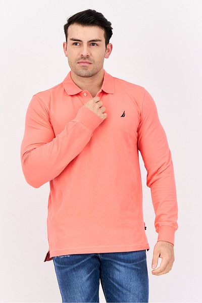 Nautica Men Slim Fit Embroidered Logo Short Sleeve Polo Shirt, Coral