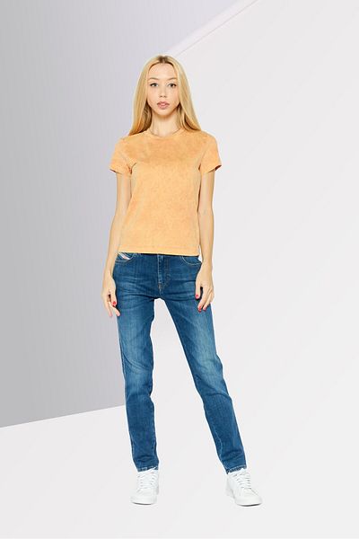 Diesel Women Crew Neck Short Sleeve Embroidered Tie-Dye T-Shirts, Faded Orange