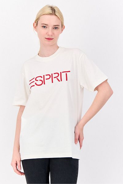 Esprit Women Crew Neck Short Sleeve Graphic Print T-shirt, White