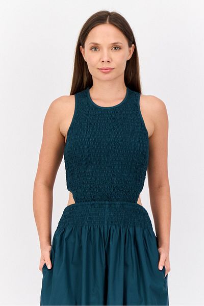 Esprit Women Textured Sleeveless Jumpsuit, Dark Green