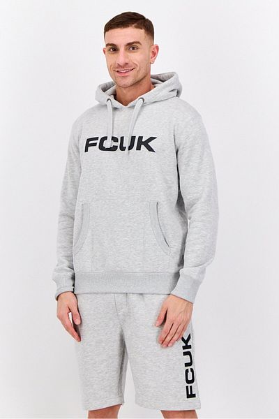 French Connection Men 2 Pcs Brand Logo Hooded Sweatshirts And Short Set, Light Grey