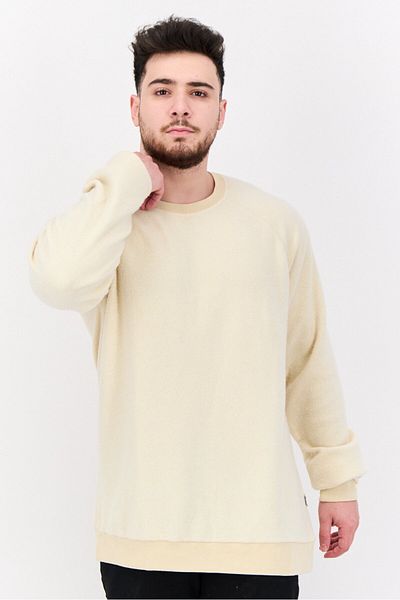 Feat Men Crew Neck Solid Long Sleeves Sweatshirt, Beige