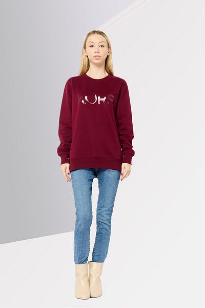 Michael Kors Women Crew Neck Brand Logo Long Sleeve Sweatshirt, Maroon