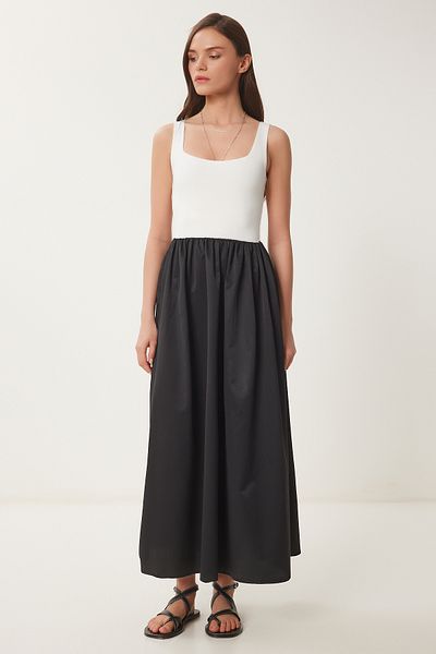 Lovelyİstanbul Rochie cu top tricotat elastic și fustă țesută BLACK BONE LFN0094