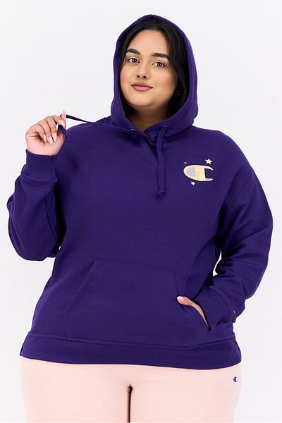 Champion Women Plus Size Long Sleeves Outdoor Hooded Sweatshirt, Purple