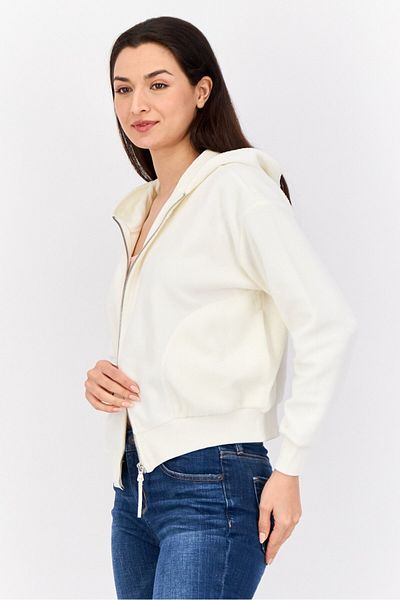 Esprit Women Hooded Textured Long Sleeves Full Zip Sweatshirt, White
