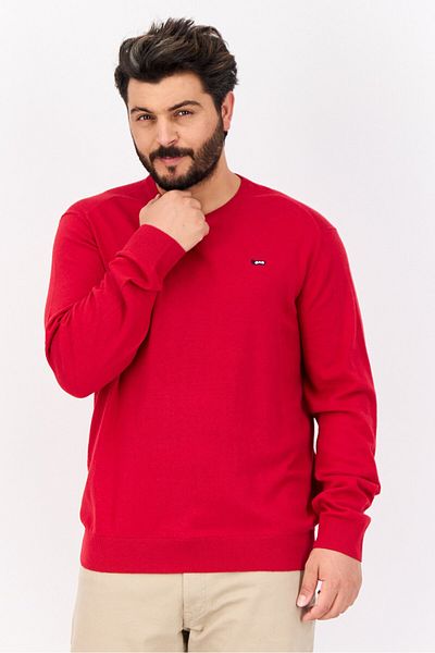 GAS Men Crew Neck Brand Logo Sweater, Red