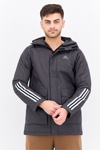 adidas Men Sportswear Fit Brand Logo Outdoor Jacket, Black/Grey