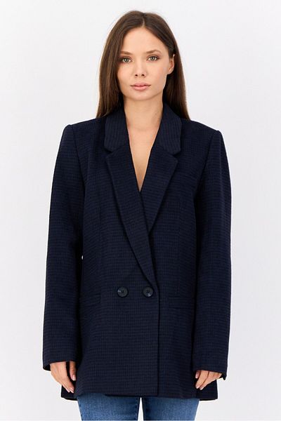 Esprit Women Regular Fit Textured Casual Blazer, Navy