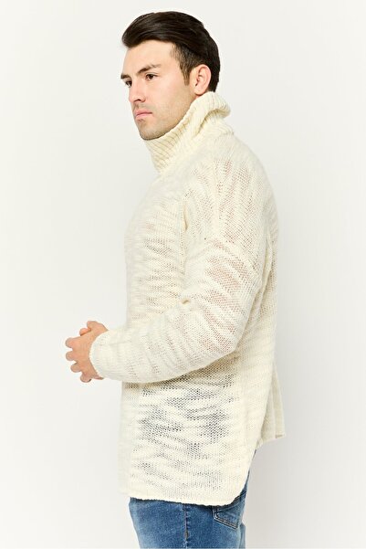 ASOS Men High Neck Crochet Long Sleeves Sweater, Off White