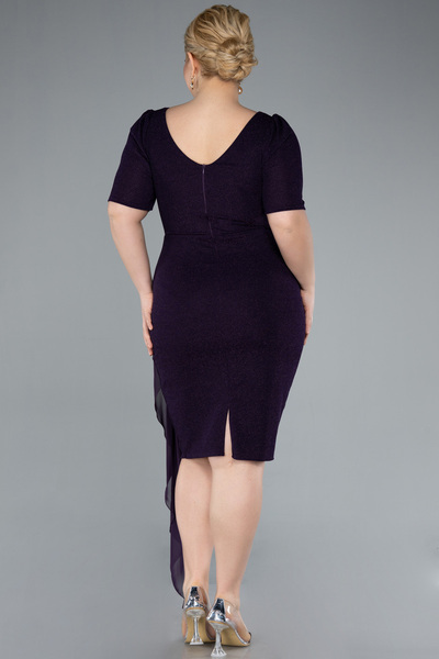Efelif Short Sleeve Glitter Midi Plus Size Evening Dress Abk41000