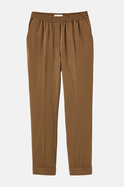 Tchibo Women Regular Fit Wide Leg Solid Palazzo Pants, Brown