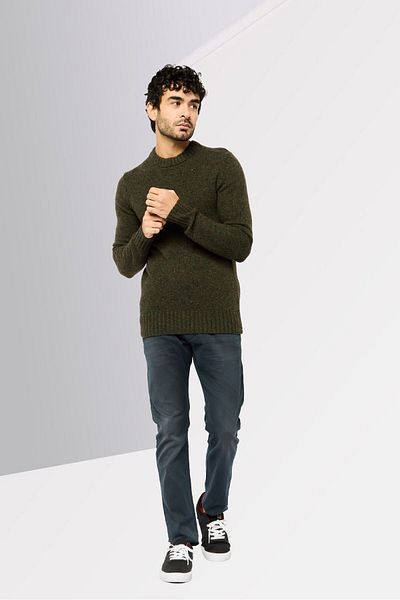Michael Kors Men Crew Neck Textured Long Sleeve Sweater, Dark Olive