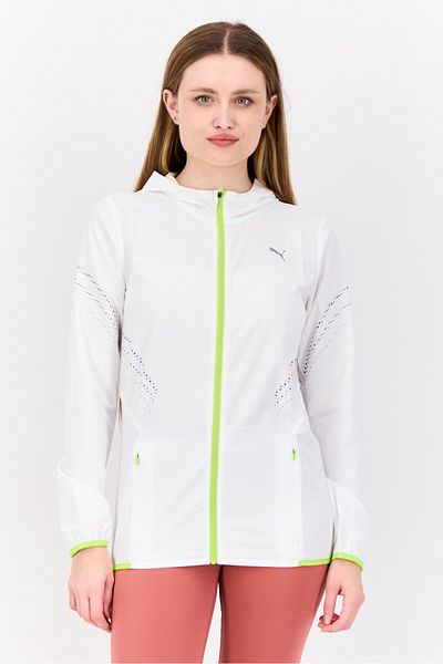 Puma Women Sportswear Fit Long Sleeve Ultrawave Running Jacket, White/lime