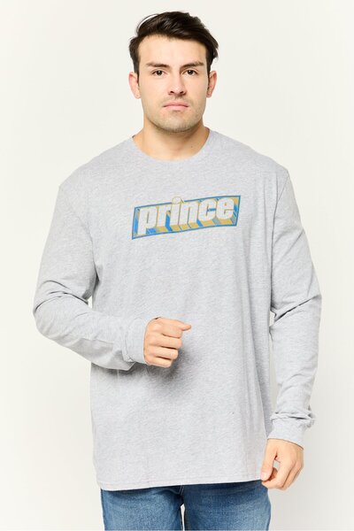 Prince Men Crew Neck Long Sleeve Printed T-shirts, Heather Grey