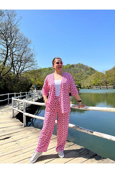 MJORA Set tricotat kimono și pantaloni de mărime mare