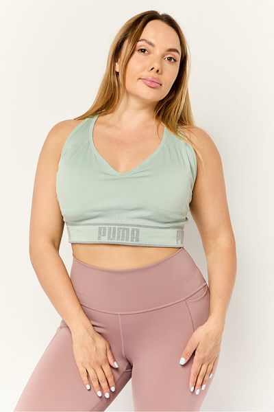 Puma Women Plus Size Brand Logo Padded Outdoor Sports Bra, Mint Green
