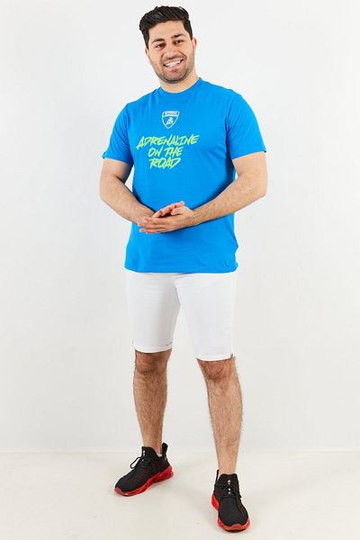 Lamborghini Men Crew Neck Short Sleeve Brand Logo T-Shirt, Blue