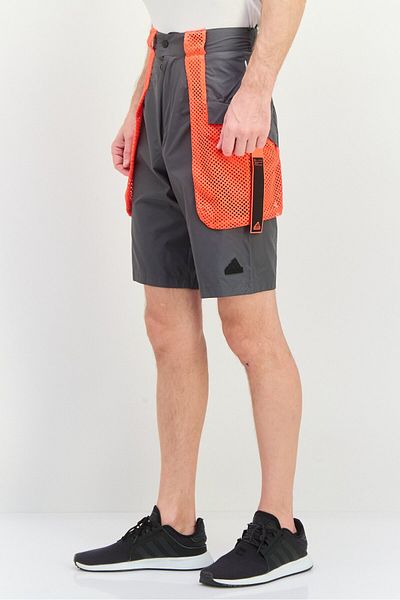 adidas Men Sportswear Fit Drawstring Outdoor Shorts, Grey/Orange