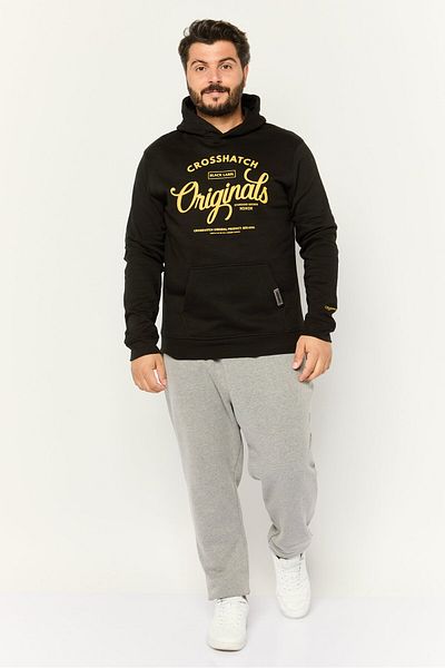 Crosshatch Men Hooded Graphic Print Long Sleeves Sweatshirt, Black