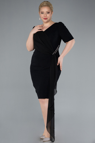 Efelif Βραδινό φόρεμα με κοντό μανίκι Glitter Midi Plus Size ABK41000