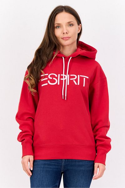 Esprit Women Long Sleeves Brand Logo Hooded Sweatshirts, Red