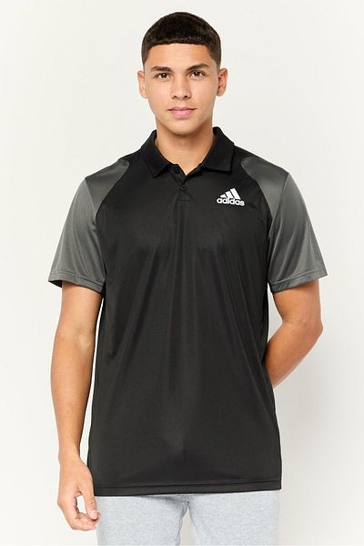 adidas Men Sportswear Fit Short Sleeve Training Club Polo, Black/Grey