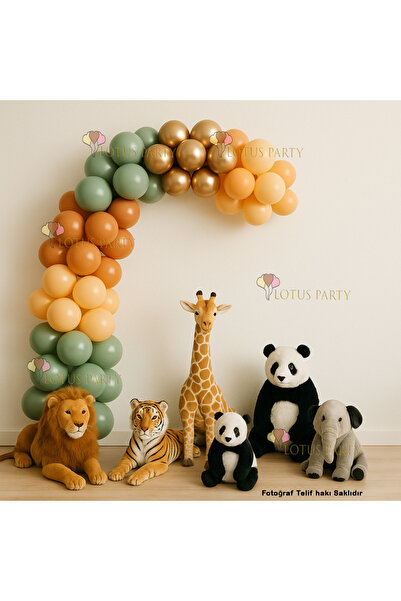 100 Adet - Safari Temalı Balon Zinciri Seti ( Somon - Karamel -küf Yeşili - Krom Gold )
