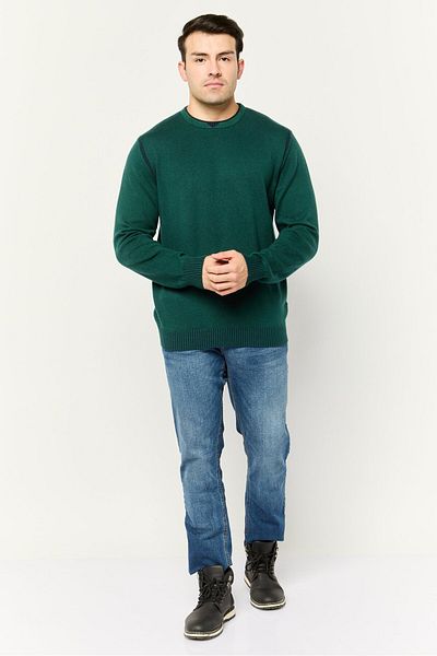 GAS Men Ribbed Neck Ribbed Sweater, Green