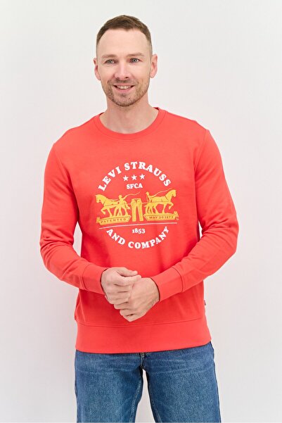 Levi's Men Crew Neck Long Sleeve Graphic Printed Sweatshirt, Red