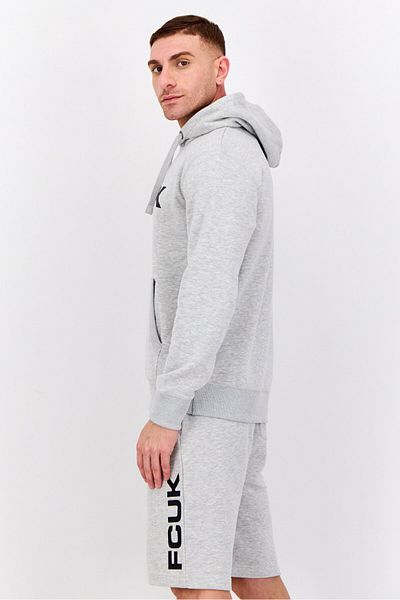 French Connection Men 2 Pcs Brand Logo Hooded Sweatshirts And Short Set, Light Grey