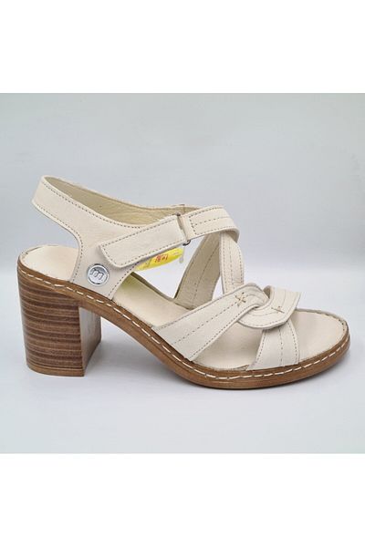 Mammamia D25Ys-2205 Bone Color Leather Thick Heels (8cm) Side Velcro Anatomical Insole Women's Sandals