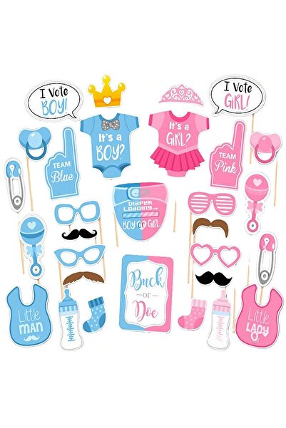 Teo Set 30 de Accesorii pentru Petrecere, , Props pentru Coltul de Poze, Gender Reveal, Tematica Baby S