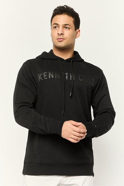 Kenneth Cole Men Brand Logo Long Sleeve Hoodie, Black