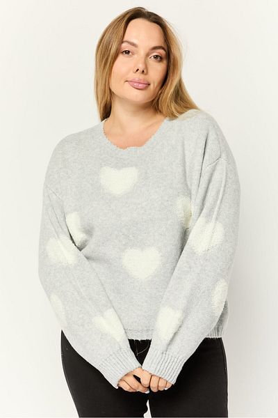 No Comment Women Crew Neck Heather Sleeves Sweater, Grey