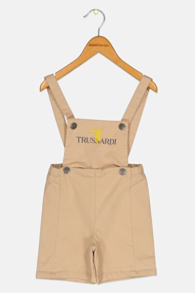 Trussardi بدلة لعب بدون أكمام بشعار العلامة التجارية للأولاد الصغار، بيج