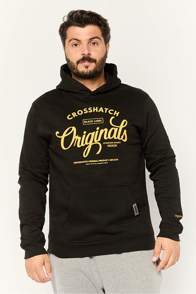 Crosshatch Men Hooded Graphic Print Long Sleeves Sweatshirt, Black