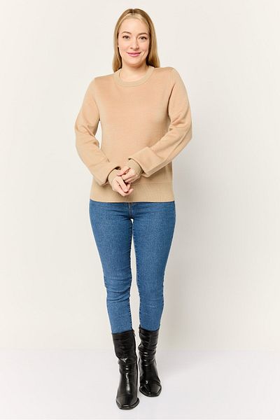 Esprit Women Ribbed Neck Long Sleeves Knitted Sweater, Dark Tan