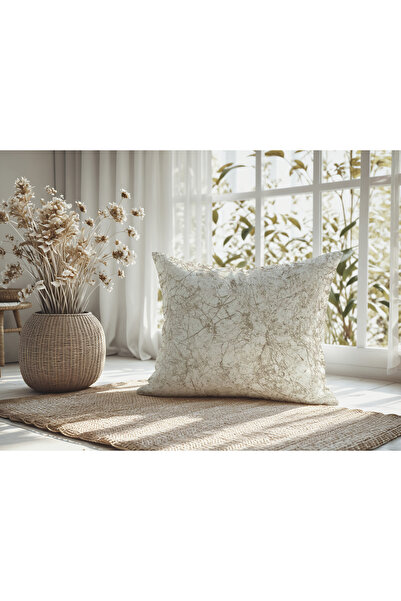 Meine Home Marble Patterned Cream Linen Throw Pillow Cover 2 Pieces