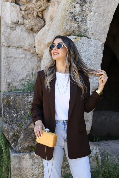 bytugcekaya Bitter Brown Sleeve Gather Detail Blazer