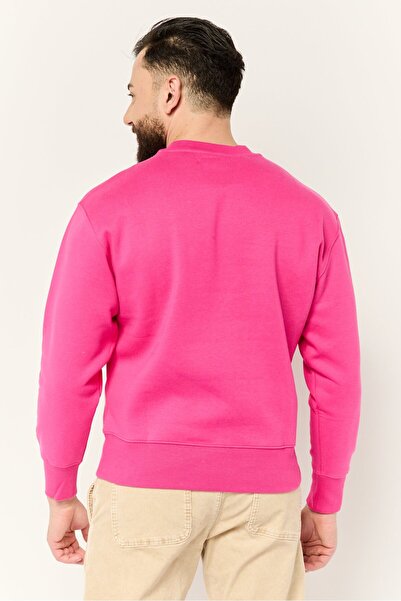 Esprit Men Crew Neck Long Sleeves Brand Logo Sweatshirts, Fuchsia