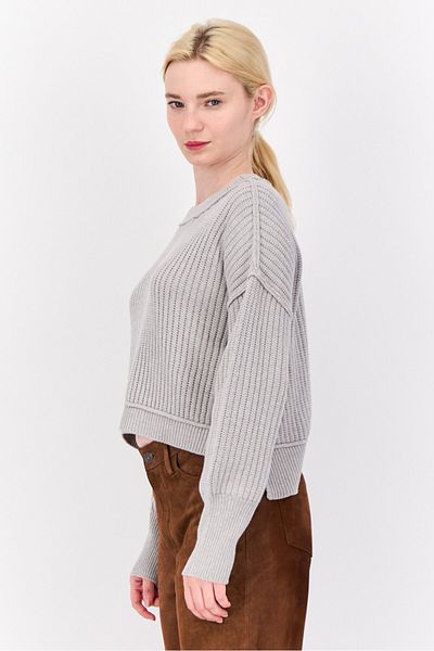 PİNK ROSE Women Ribbed Collar Knitted Sweater, Grey