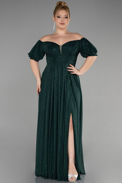 Efelif Boat Neck Short Sleeve Slit Floor-Length Plus Size Evening Dresses Abu39818