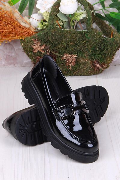fort 35810 Black Patent Leather Buckle Detailed Comfortable Loafer Women's Shoes