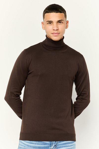 Sorbino Men Turtle Neck Solid Knit Sweater, Dark Brown