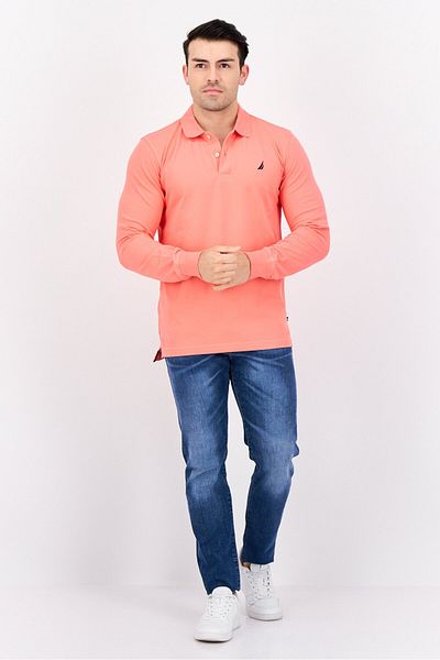 Nautica Men Slim Fit Embroidered Logo Short Sleeve Polo Shirt, Coral