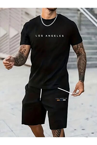 Framgan Set de tricou și pantaloni scurți pentru bărbați, cu imprimeu Los Ang...