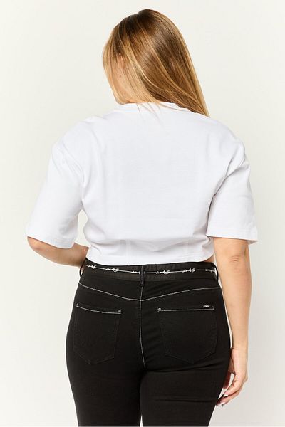 Esprit Women Crew Neck Short Sleeve Graphic Print Crop Top, White