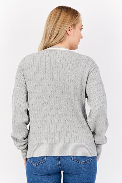 Esprit Women V Neck Knitted Cardigan, Grey