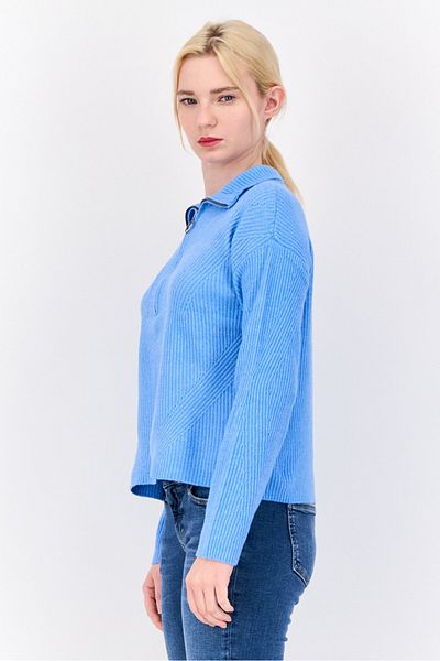 PİNK ROSE Women Mock Neck Knitted Sweater, Blue